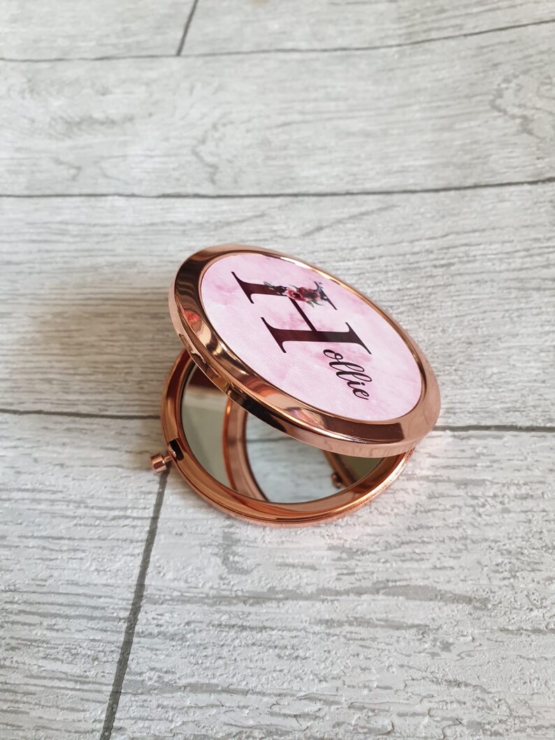 Rose Gold Compact Mirror Personalised Pocket Mirror Floral Etsy UK
