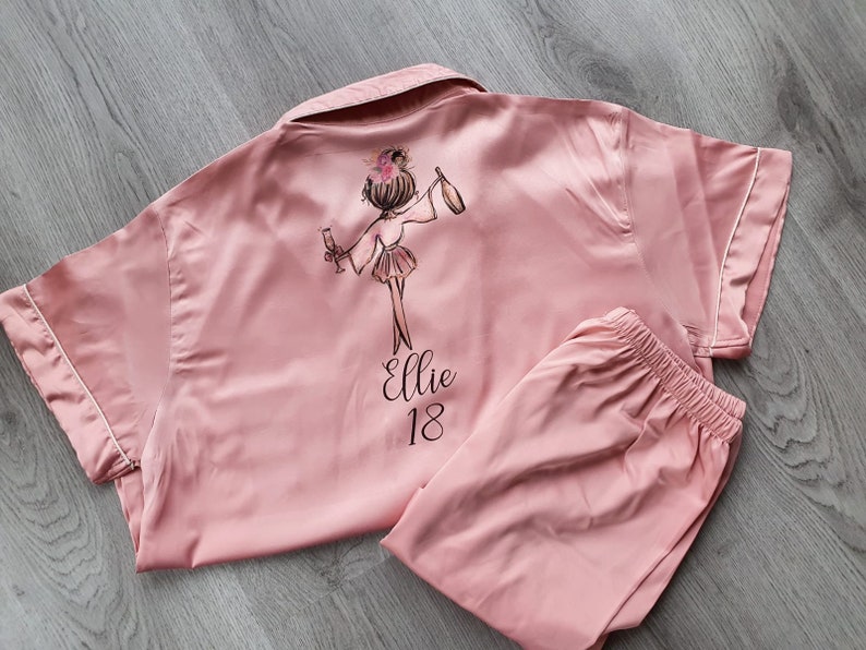 Personalised birthday pyjamas, ladies pyjamas, short pyjamas, 18th birthday gift, gifts for her, satin pj set, 21st birthday gift