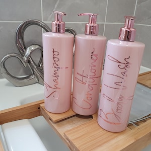 Mrs Hinch inspired reusable bottles, pink pump bottles, shampoo, conditioner, bathroom accessories, soap dispenser, 500ml bottles