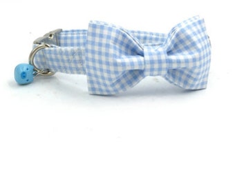 Halsband mit Schleife blau kariert - Set Hundehalsband & Hundeleine / Verstellbares Halsband / Hunde-Halsband mit Fliege / Leine