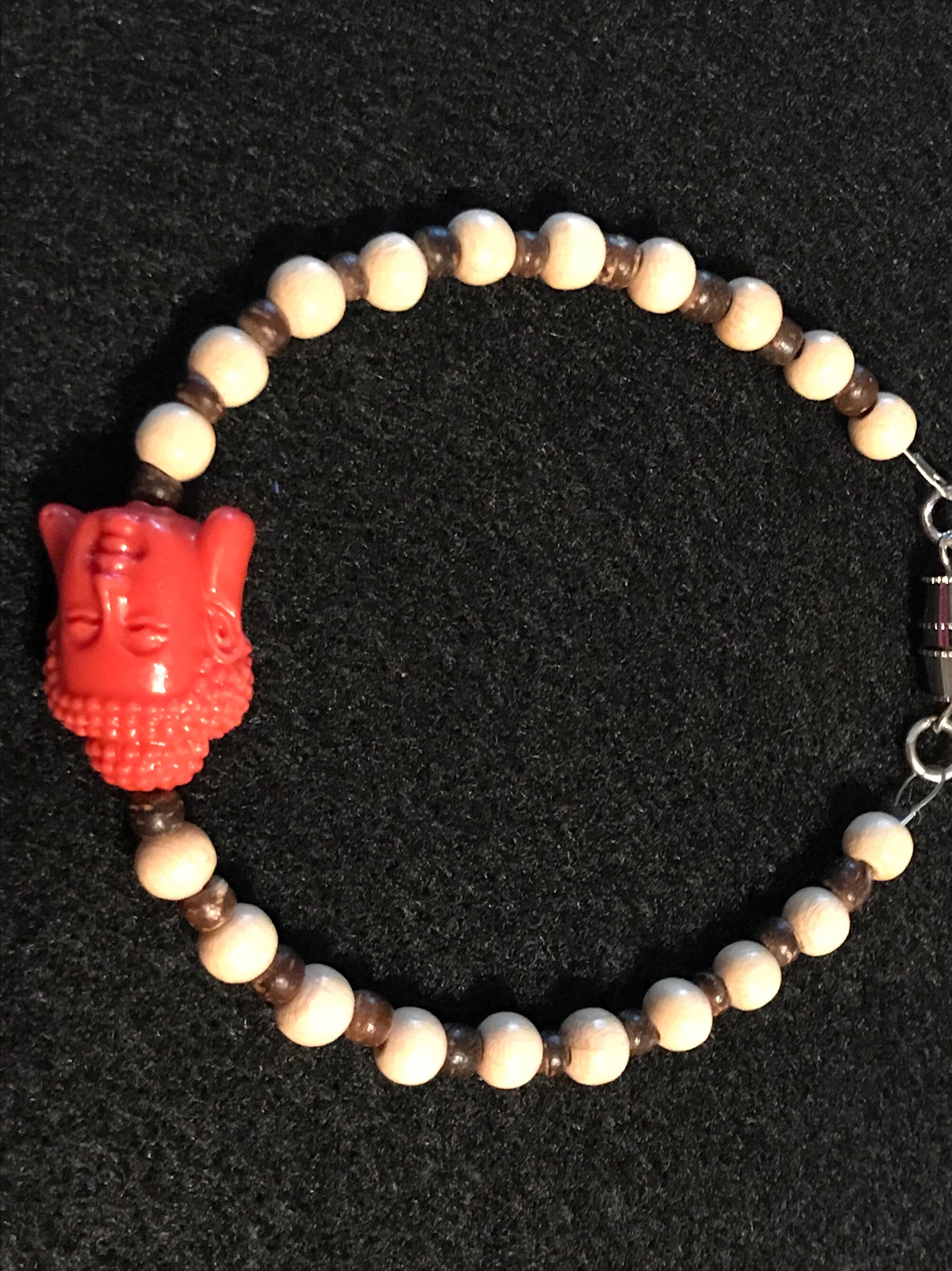 Wooden Bead Red Buddha Bracelet Etsy