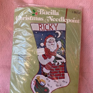 bucilla christmas needlepoint stocking beading sequin kit 17” customizable vintage painted christmas stocking 60522 - pink squirrel vintage