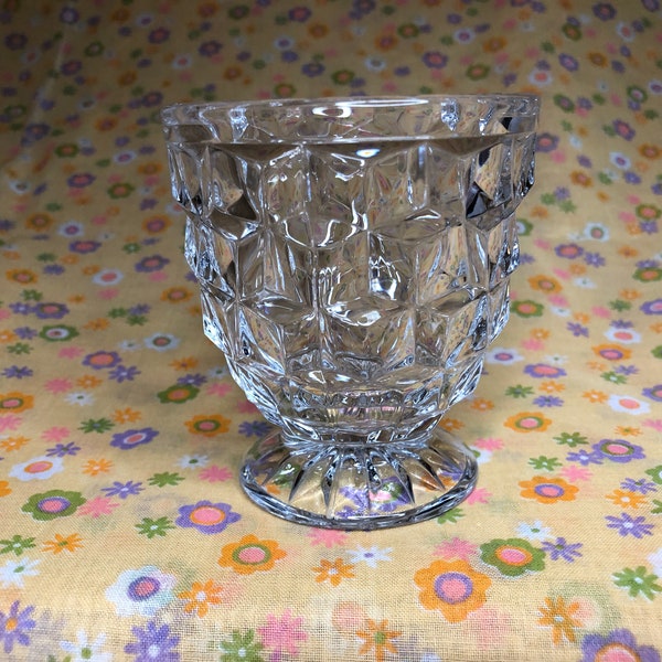 fostoria american tumbler water glass vintage crystal glass faceted whitehall cubic cubism 1930s antique glassware  - pink squirrel vintage