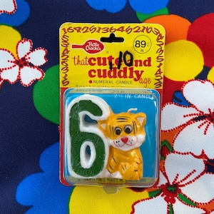 betty crocker "that cute and cuddly age" candela numerica NOS vintage anni '70 anni '80 6° compleanno animali della giungla vintage tigre - scoiattolo rosa