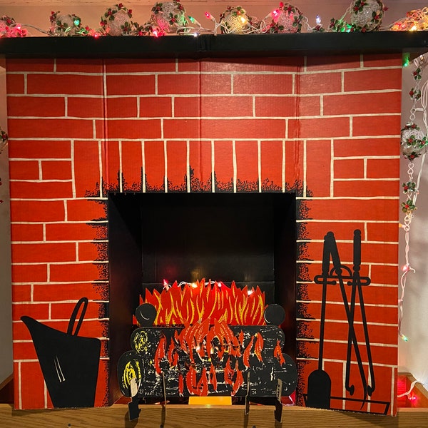 1960s toymaster kitsch cardboard fireplace vintage christmas decor electric life size fireplace no 1100 mid century holiday original box