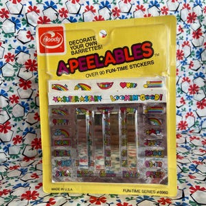 vintage goody a-peel-ables fun-time stay tight barrettes decorate your own with foil stickers NOS rare beauty supply 1984 - pink squirrel
