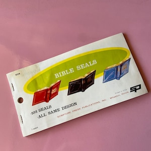 1964 bible seals stickers gummed seals mid century stationary sticker booklet - pink squirrel vintage