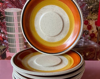 imperial by w dalton stoneware tangerine saucers p9261 japan 1970s kitchen dishes 8pc - pink squirrel vintage