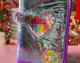 vintage lisa frank planner journal 90s girl power holographic iridescent very rare collectible sticker sheet - pink squirrel vintage