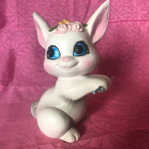 ceramic rabbit easter bunny japan figure sign holder r&b japan gifts vintage eastertime spring knick knack