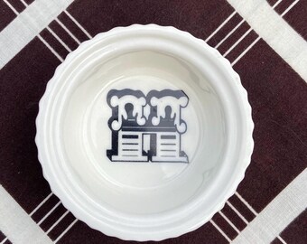 Pequeño ramequín con forma de “H”, cuenco para baratijas, plato de cerámica con forma de anillo, baratijas vintage, pequeño ramequín con monograma, ardilla rosa vintage