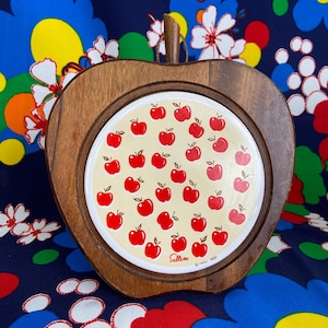 himark saltera apple trivet 1981 wood wall hang apple decor apple kitchen ceramic tile himark giftware taiwan kitschy fruit - pink squirrel