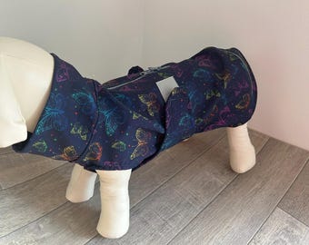 Softshell dog coat with butterflies, back length 40