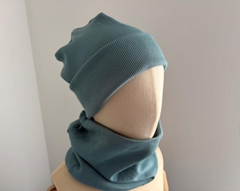 Hipster hat/scarf, jeans blue, 35-58 cm