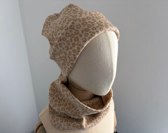 Hipster hat/scarf, leopard print, beige, 35-58 cm