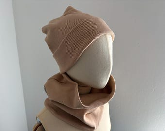 Hipster hat/scarf, beige, 35-58 cm