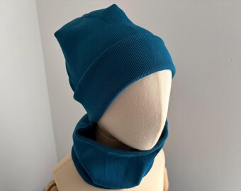 Hipster hat/scarf, petrol, 35-58 cm