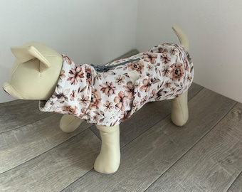 Softshell dog coat with floral print, back length 25-55 cm