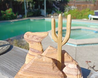 Saguaro Madness from Arizona: Southwest inspired rock & cactus business card / photo holders (A)