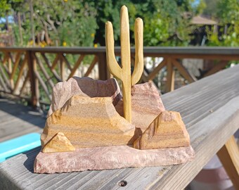 Cactus Crazy - Southwest inspired sandstone rock and cactus business card / photo holders (F)