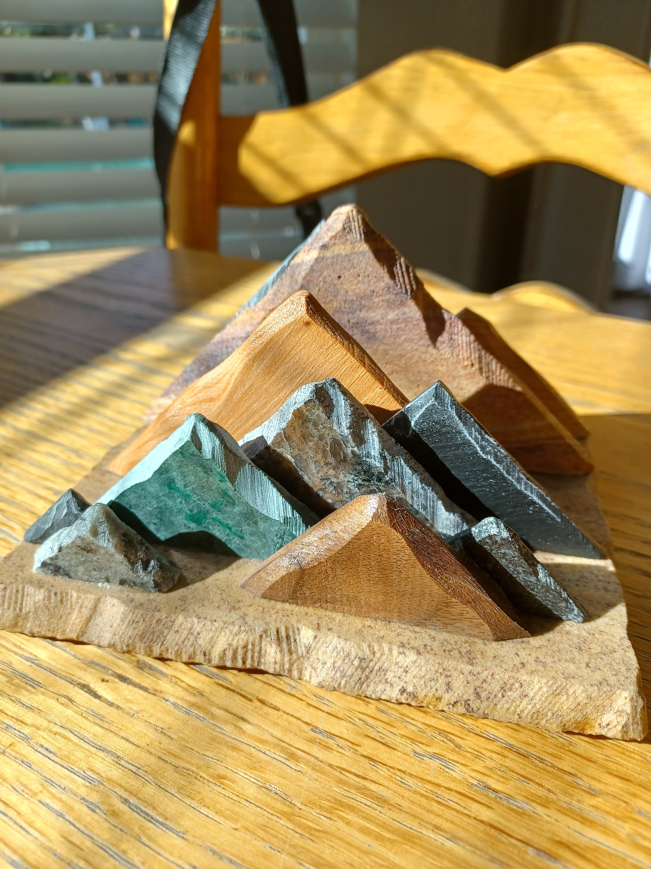 Handsome wood & granite-rock-stone mix in a mountain design business card photo holder office or business gift rustic desk accessory unique