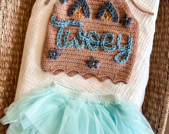 Embroidered baby knit halter crop top two-ey.  birthday or anything else! Completely personalized