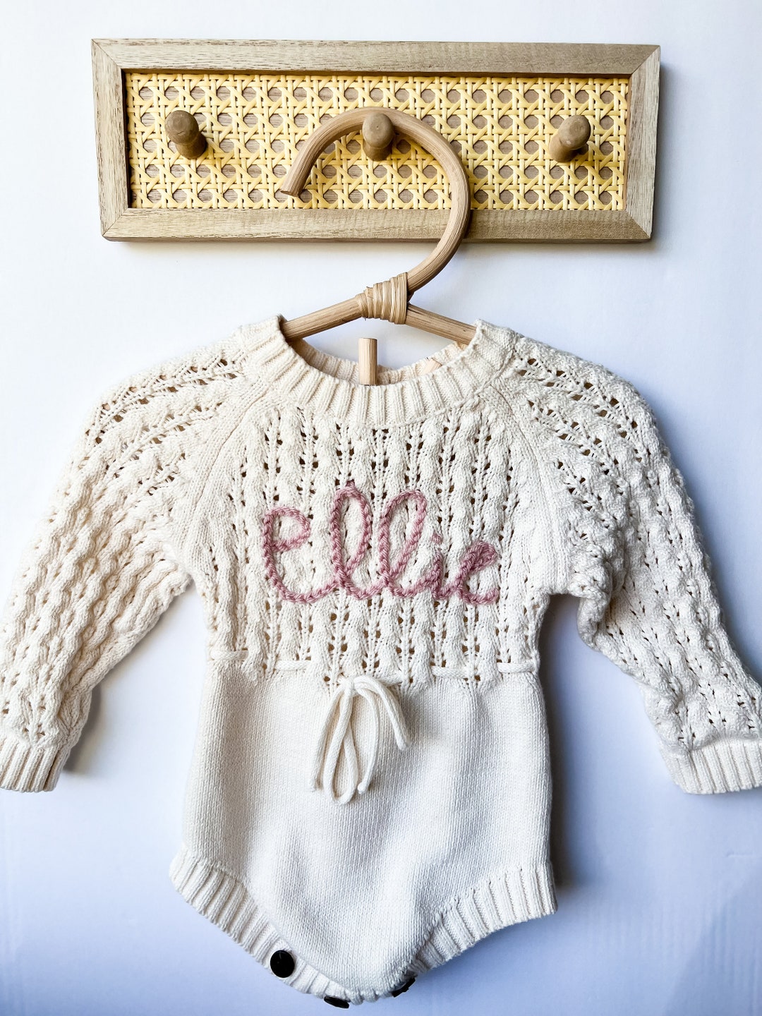 Personalized Hand Embroidered Knit Baby Romper Baby Name Sweater Romper