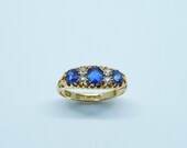 Antique 18ct Yellow Gold Sapphire and OEC diamond Ring. Hallmark Birmingham England 1904.