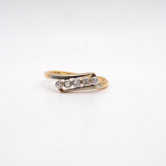 Antique Art Deco 18ct. Yellow Gold Platinum 5 x O… - image 1