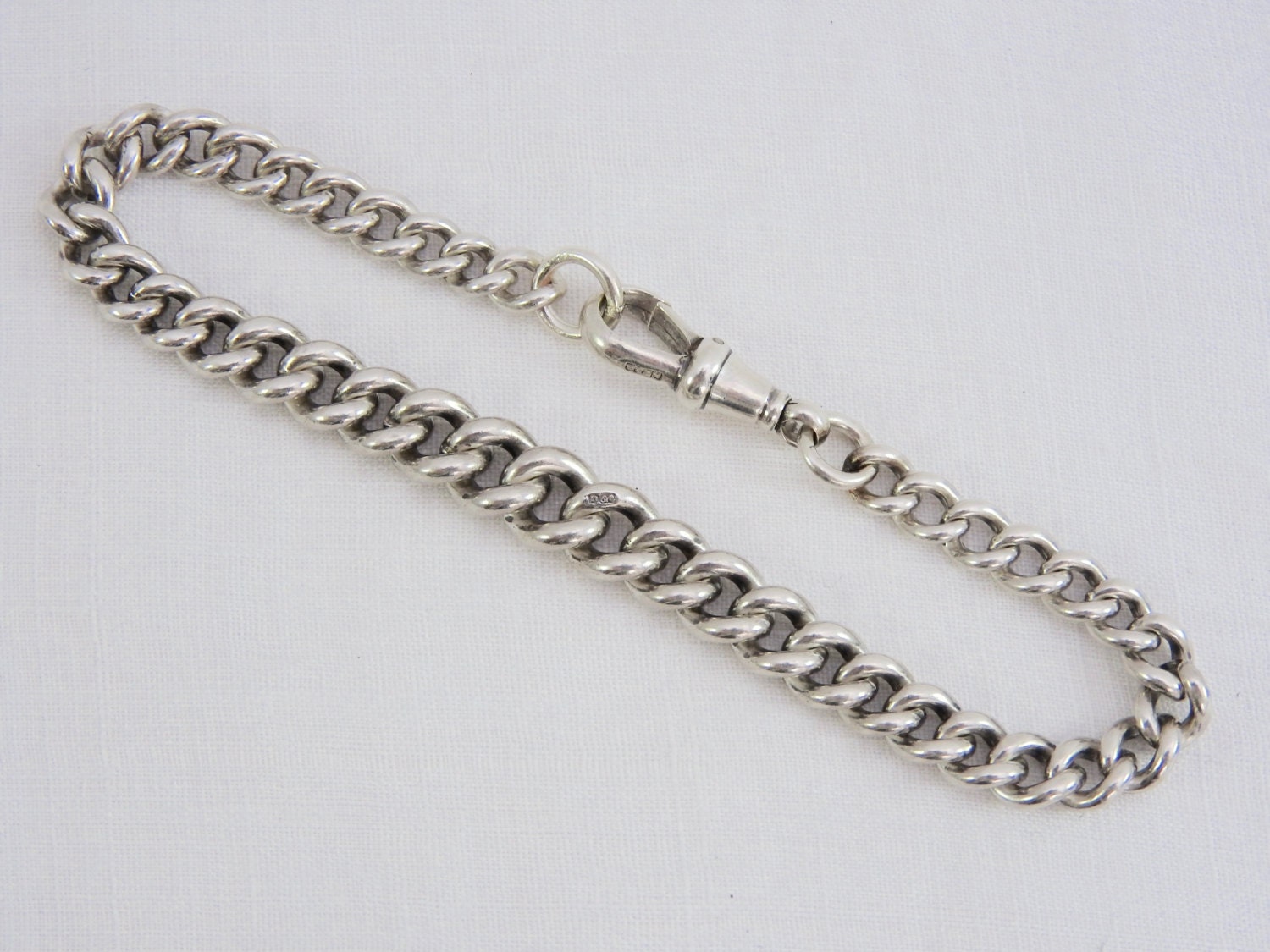 Antique Sterling Silver Tapered Curb Link Bracelet. Hallmark Etsy