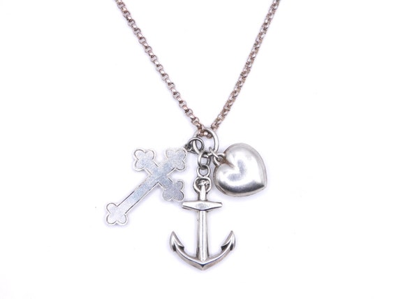 Pendentif Victorian En Argent Sterling 1898 - Foi, Espérance, Charité - Croix Coeur - Royaume-Uni