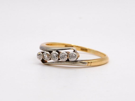 Antique Art Deco 18ct. Yellow Gold Platinum 5 x O… - image 2