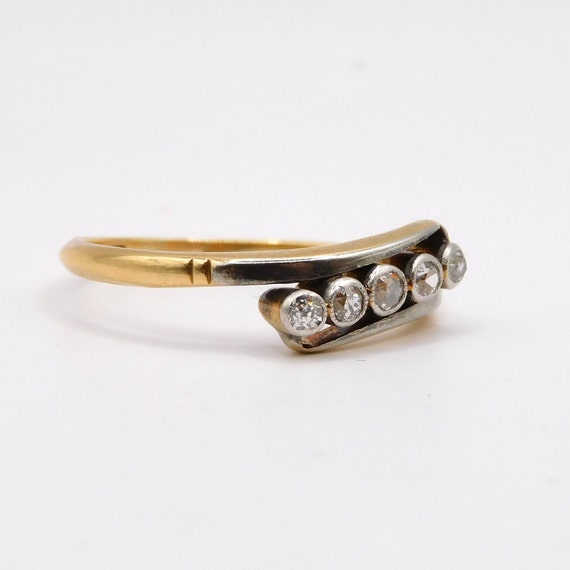 Antique Art Deco 18ct. Yellow Gold Platinum 5 x O… - image 3