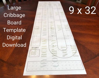 Large Cribbage Board hole pattern paper template Digital Download 9 x 32