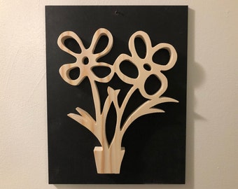 Décoration murale fleurs, motif de scie à chantourner