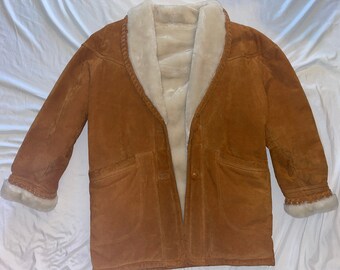 Vintage Suede Jacket | 80s Genuine Leather Tan Suede Jacket with Lining