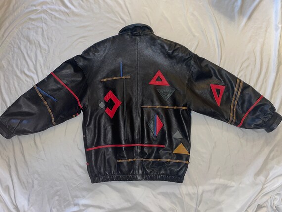 Vintage Geometric Leather Jacket | 80s Black Leat… - image 1