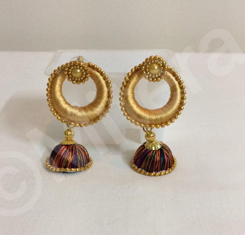 Silk thread earrings Chandbali earrings Etsy
