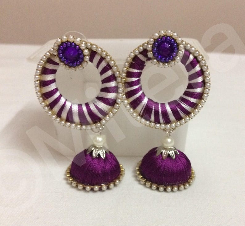 Silk thread earrings Chandbali earrings Etsy