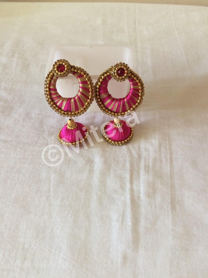 Silk Thread Earrings Chandbali Earrings Etsy