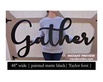 Gather Wood Sign, Gather Wood Cutout, Gather Wall Decor, Dining Room Gather Sign - Unfinished