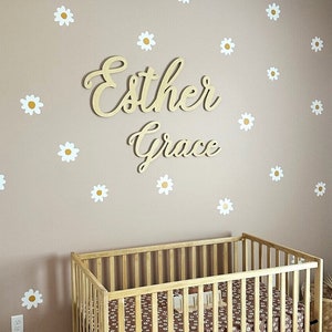 First and Middle Name Sign Letter Wall Art Kids Room Art Wall Art for Nursery Baby Name Sign Kids Room Decor Wooden Sign Boho image 2