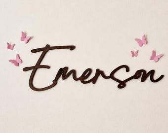 Wood Name Sign with Butterflies, Custom Nursery Wood Name for Baby Shower Gift or Personalized Nursery Decor, Butterfly kid room decor