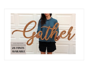 Gather Wood Sign, Gather Wood Cutout, Gather Wall Decor, Dining Room Gather Sign - Unfinished