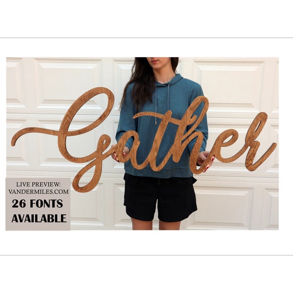 Gather Wood Sign, Gather Wood Cutout, Gather Wall Decor, Dining Room Gather Sign - Unfinished