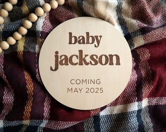 Engraved Wood Baby Announcement Sign: Newborn photo prop, 4", 6", and 8" options