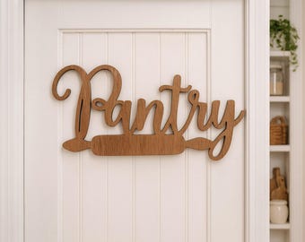 Rolling Pin Wood Pantry Sign | Farmhouse Kitchen Door Décor | Rustic Pantry Wall Hanging | Modern Farmhouse Pantry Door Sign