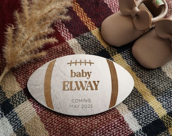 Custom Engraved Football Baby Announcement Sign Round Photo Prop Personalized Baby Coming Soon Engraved Round Sign Pregnancy Announcement