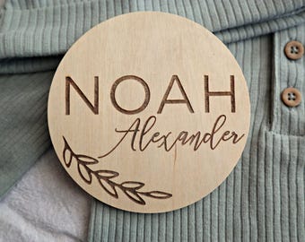Engraved Wood Baby Announcement Sign: Personalized Photo Prop
