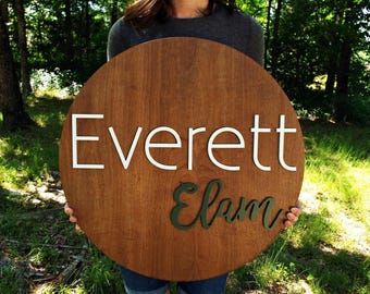 Baby Name Sign, Baby Shower Gift, Personalized Round plaque, Customize Wood Baby Sign, 3D Name Sign, Baby Girl Name Sign